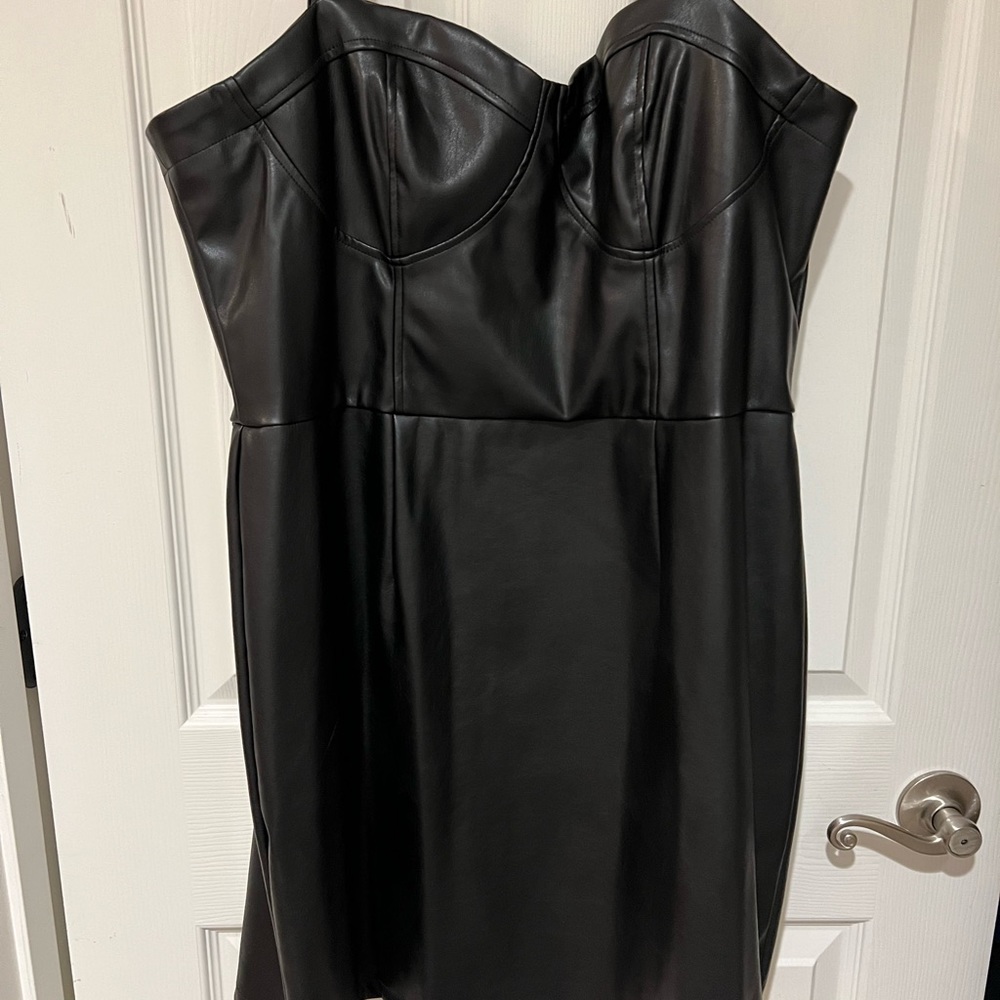 Leather black short dress
